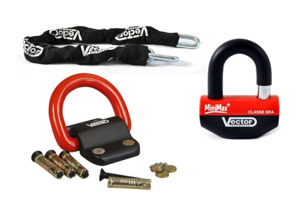 VECTOR anti-diefstalset met ketting 1,30 m + MiniMax+ anti-diefstalbeveiliging/schijfslot + grondanker C