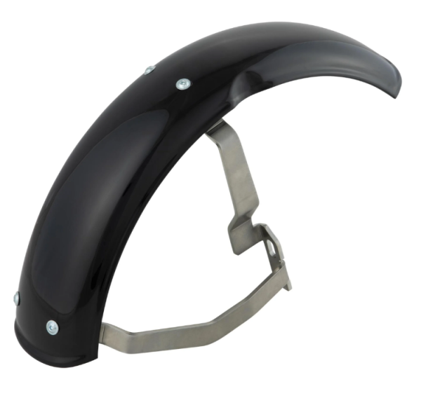Spatbord 2.0 Garelli voor Vespa PX 80-200ccm, metaal zwart glanzend, beugel roestvrij staal geborsteld