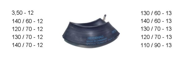 Heidenau binnenband 12/13 inch, ventiel 34G, 3.50,110/100-,110/90-,120/80-,130/80-,120/70-,130/70-,140/