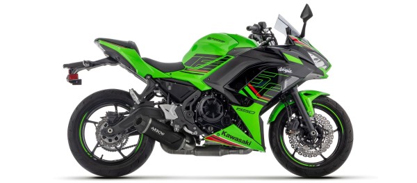 ARROW-uitlaatsysteem INDY RACE EVO, aluminium zwart met carbon-uitlaatpijp voor Kawasaki Ninja 650 / Z 650