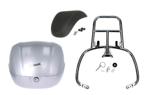 Topcase Kit 32L grijs (G41), rugkussen zwart voor Vespa Primavera