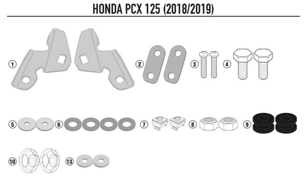 Montageset voor windscherm 1163DTG voor Honda PCX 125 (Bj.18-) Givi