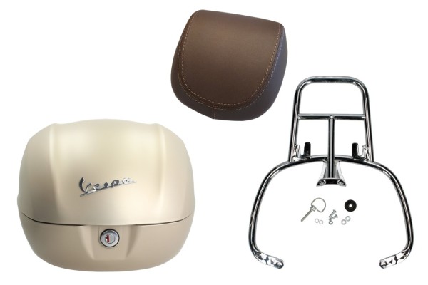 Kofferset 32L beige unico mat opaco, rugkussen bruin, bagagerek chroom voor Primavera