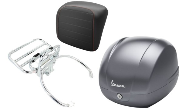 Topkofferset 36L grijs titanium (707/C), bagagerek chroom voor Vespa GTS 125/300/310