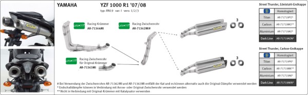 ARROW Auspuff THUNDER für YZF-R1 2007-2008, Carbon