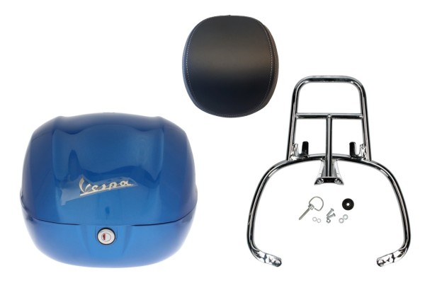 Topcase Kit 32L blauw (261/A), rugkussen zwart voor Vespa Sprint / Primavera