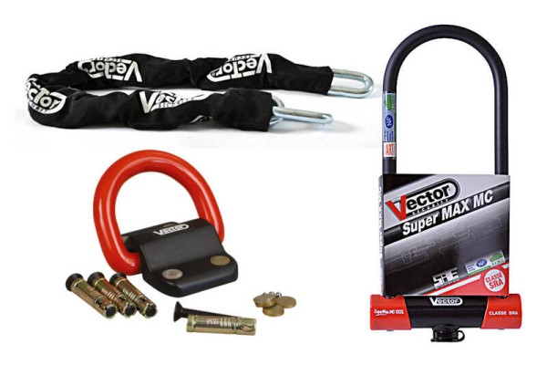 VECTOR anti-diefstalset met ketting 1,30 m + MC Super MAX XXXL anti-diefstal U + Compac grondanker