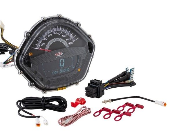 Toerenteller/snelheidsmeter voor Vespa GT/GT L 125/200cc/ GTS 125cc, carbon-look