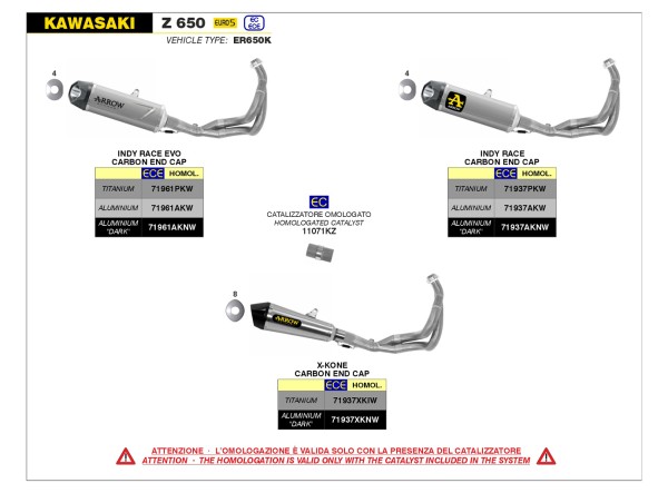 ARROW Auspuffanlage INDY RACE EVO Aluminium für Kawasaki Z650 und Ninja 650 Modelljahr 2021-